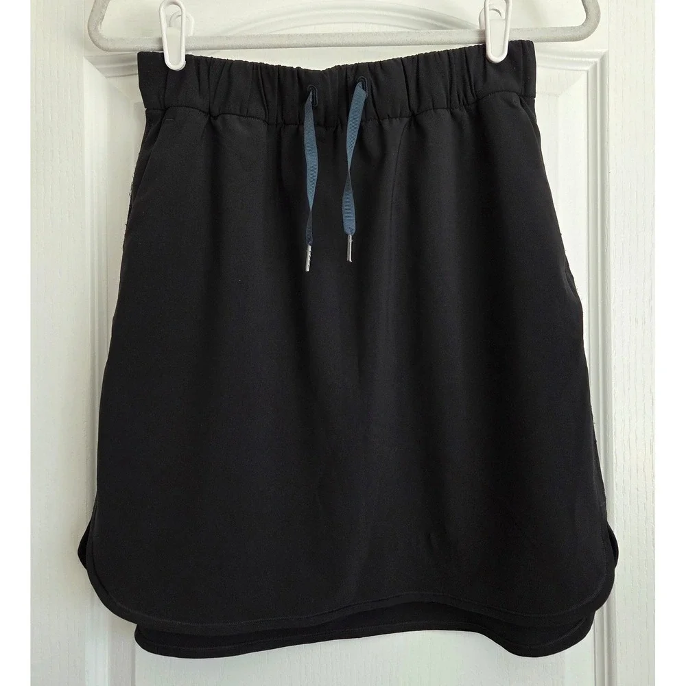 Lululemon On The Fly Skirt Black Elastic Waist Drawstring Athleisure Size 8 - Picture 3 of 7